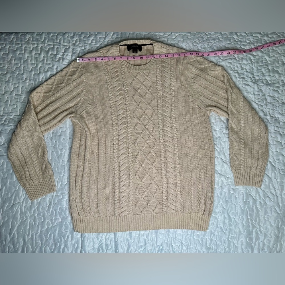 Tasso Elba Men Beige Cable Knit Sweater 100% Cotton Vintage-Inspired Pullover L - Picture 9 of 12